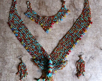 Huichol Halskette, Huichol Schmuck, Huichol Kunst, Perlenschmuck, Perlenkette Huichol Perlenarbeit, einheimische Kunst