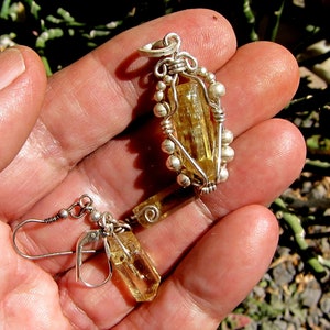 Gold Apatite Crystal Mineral Specimen Jewelry Set