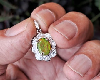 Mexikanischer Feueropal Anhänger in 925 Silber mit Zirkonen