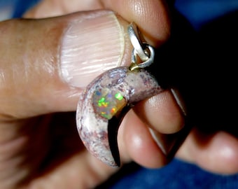 Moon pendant opal necklace mexican fire opal