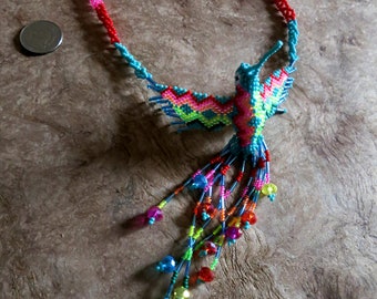 Huichol necklace with hummingbird design