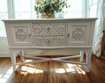 Elegant White & Gold Buffet Cabinet | Hand-Painted Vintage Sideboard | French Country Storage Console | Accent Furniture