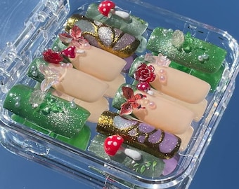 Fairy Garden Press On Nails | Whimsical Nails | Butterfly Nails | Cute Nails | Cateye Nails