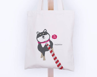 Cute shiba inu refuses to walk tote bag