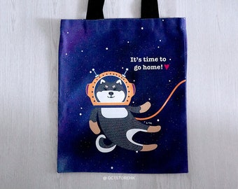 Astronaut Akira floats free in space tote bag // Shiba Inu gifts