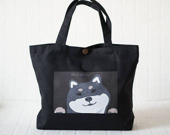 Lovely Shiba Inu Canvas Small Tote Bag // Christmas Gift // Year of the Dog // Black