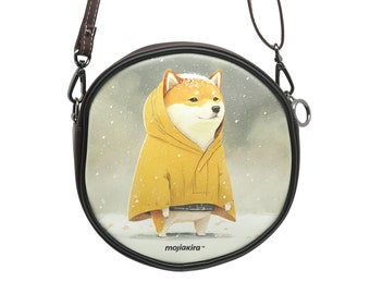 Shiba inu in snowy walk Circle Bag // Gift for her // Greeting gift