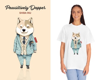 Pawsitively Dapper Shiba Inu T-Shirt - Unisex Garment-Dyed Tee