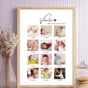 mes premiers mois, affiche bébé, personnalisation bébé, cadeau bébé, photo bébé, mes 12 premiers mois, année de naissance bébé