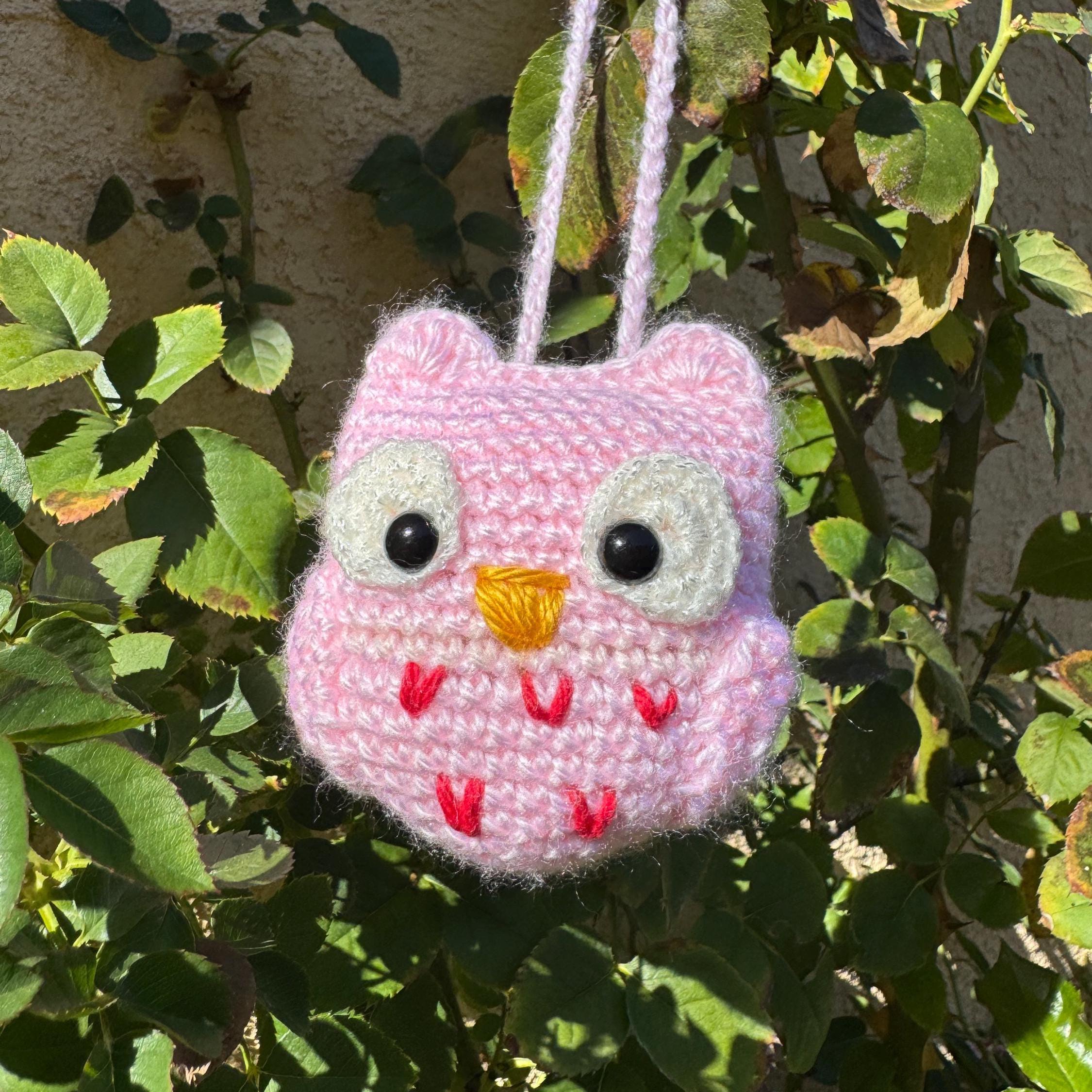Pink Owl Amigurumi | Forest Plushie, Purse Charm, Keychain, Girly Decor