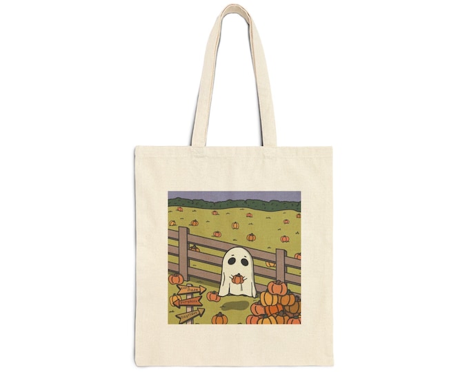 Pumpkin Ghost Tote Bag: Halloween Illustration