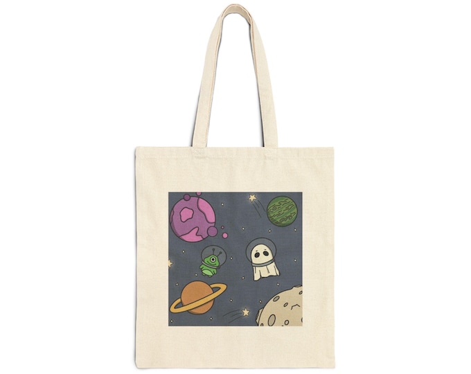 Astronaut Ghost Tote Bag: Spooky Space Illustration
