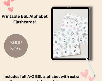 Tarjetas de vocabulario en lengua de señas británica / Alfabeto A-Z + Práctica de vocales / Tarjetas imprimibles en lengua de señas británica