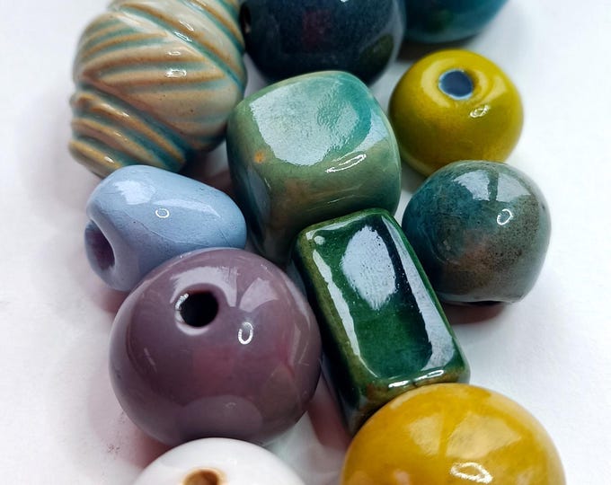 Handmade ceramic beads 14 pcs