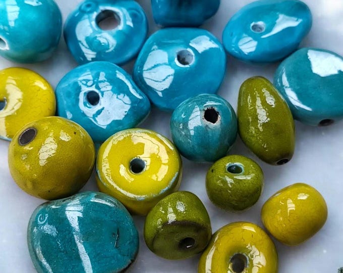 Unique Handmade  ceramic beads mix 18 pcs