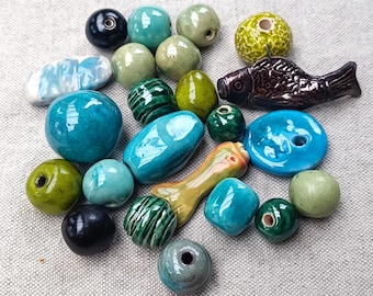 Unique Handmade  ceramic beads mix 23 pcs
