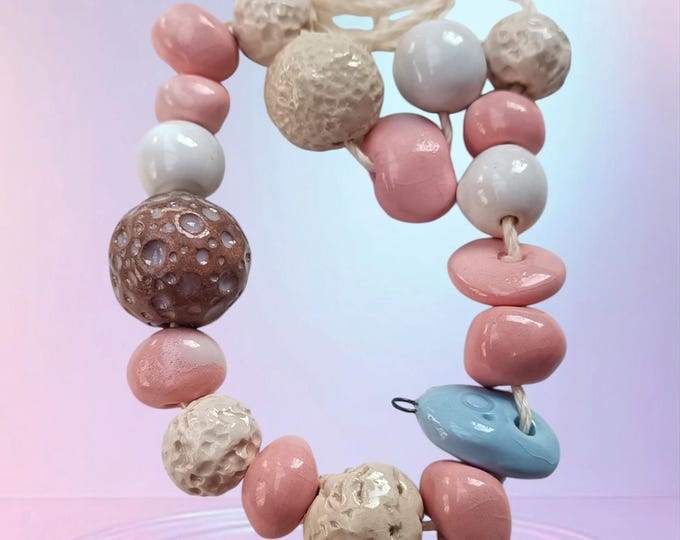 Unique Artisan Ceramic Beads mix for making jewelry 14 pcs