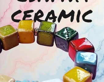 Colorful, flexible ceramic bracelet made of small cube-shaped beads 13 pcs