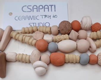 Unique Handmade  terracotta ceramic beads  40 pcs