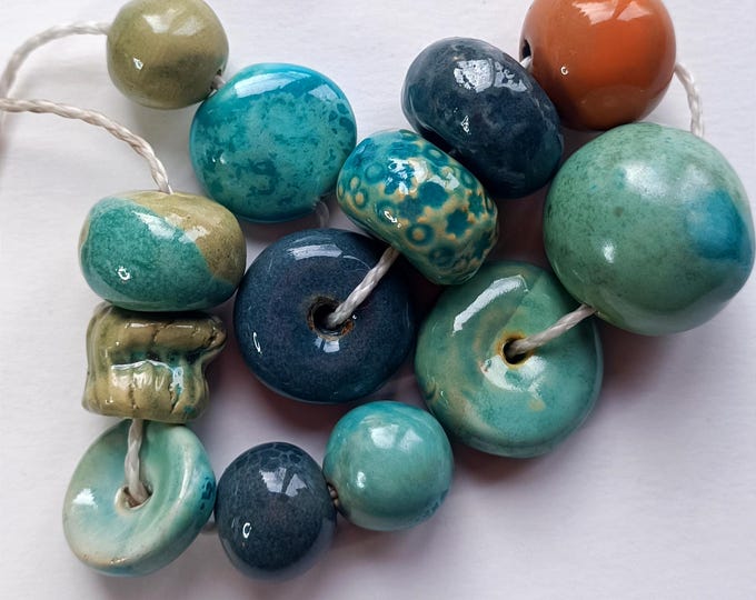 Unique Artisan Ceramic Beads mix for making jewelry 13 pcs