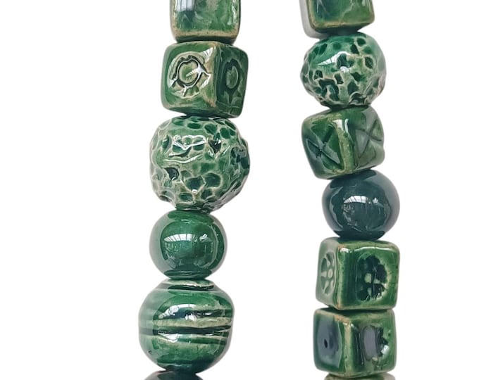 Unique Handmade   ceramic beads green color 19 pcs           Each piece is filled with love and care, shaped by decades of experience.