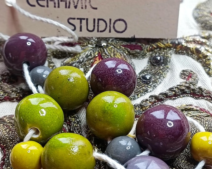 Handmade ceramic beads 12 pcs