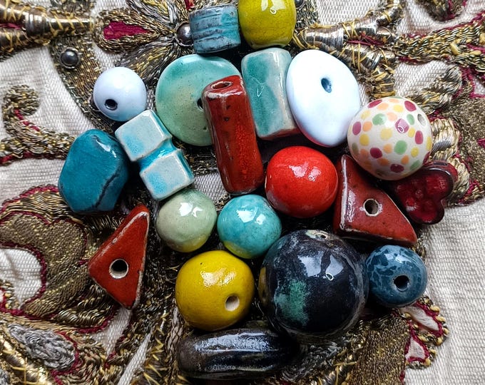 Unique Artisan Ceramic Beads mix for making jewelry 20 pcs