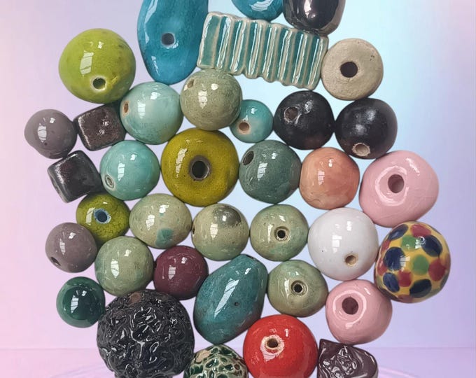 Unique Handmade  ceramic beads mix 36 pcs