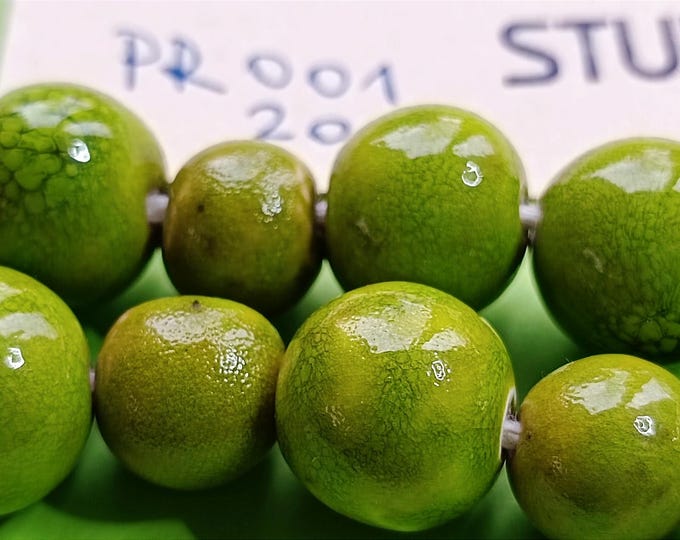 Unique Handmade  round ceramic beads pistachio 20 pcs
