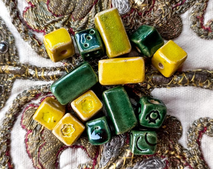 Unique Artisan Ceramic Beads mix for making jewelry 14 pcs