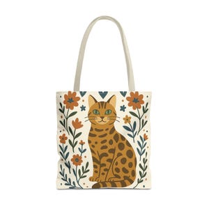 Bengal Cat Tote Bag: Scandinavian Folk Art Design