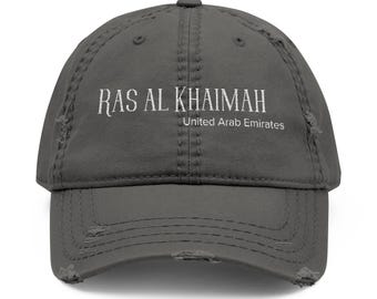 Ras Al Khaimah Embroidered Dad Hat: Distressed Vintage Style
