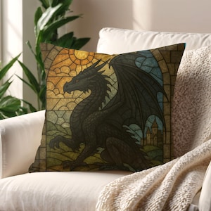 Färgat glas drake kudde: Onyx Storm boklig dekor