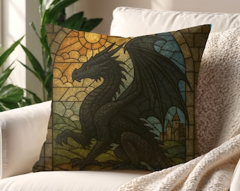 Stained Glass Dragon Pillow: Onyx Storm Bookish Decor