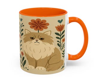 Persian Cat Mug: Scandinavian Folk Art, Nordic Cat Lover Gift