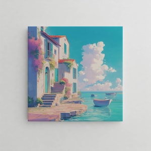 Decorative Ceramic Tile: Mediterranean Coast - Handcrafted Ceramic Art, Unique Home Decor & Gift, Ceramic Wall Art
