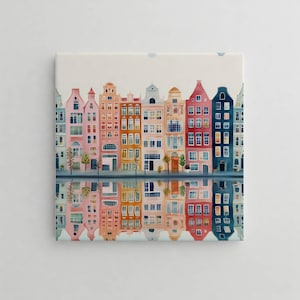 Dekorative Keramikfliese: Amsterdamer Grachtenhäuser - Handgefertigte Keramikkunst, einzigartiges Wohndekor & Geschenk, Wandkeramik