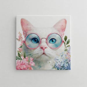 Decorative Ceramic Tile: White Cat - Handcrafted Ceramic Art, Unique Home Decor & Gift, Ceramic Wall Art