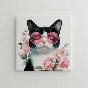 Decorative Ceramic Tile: Cool Tuxedo Cat - Handcrafted Ceramic Art, Unique Home Decor & Gift, Ceramic Wall Art
