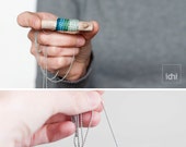 Wood Natural Necklace · crochet & wood · Teal blue tones · Item ready to be shipped .