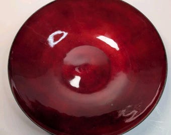 1938 Signerad Edward Winter Unik Abstrakt Emalj Över Kopparskål Röd Högblank