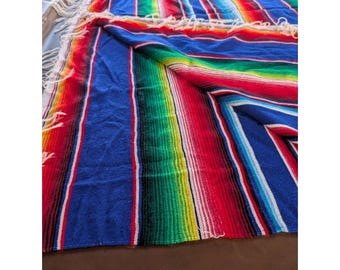 Mexican Southwest Serape-deken wol kleurrijke levendige streep franje 80 x 58