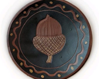 Red Oaks Pottery Acorn Red Clay 6" Decorative Low Bowl Plate Tray Catch All