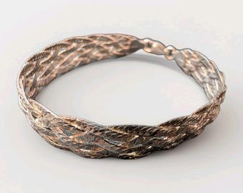 Sterling Silver 925 Herringbone Braided Chain Bracelet Made Italy 7"