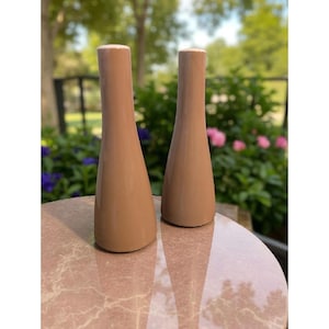 Vintage 1960&#39;s MCM Mikasa Harvest Gold Salt Pepper Shakers Cera Stone Japan