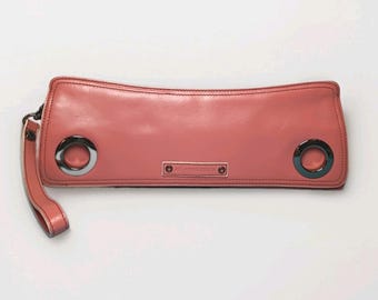 AK Anne Klein Leather Clutch Wristlet Mauve Pink Gunmetal Grommets