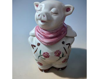 Tarro para galletas Shawnee Pottery con forma de cerdito sonriente, estilo vintage de la década de 1940. Fabricado en EE. UU.