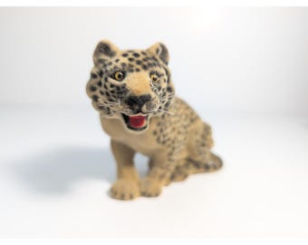 Vintage Spotted Flocked Leopard Animal Figurine Taxidermy Toy 1950-1960s