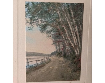 1920s Charles Sawyer Hand Colored Photo Lake Woods Early 20th Century 2"x 3"