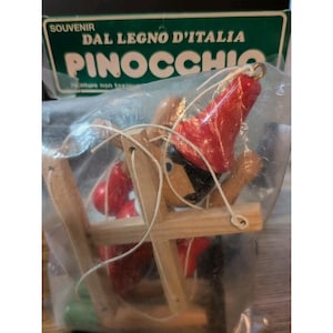Vintage Wooden Carved Pinnochio Marionette Puppet 10&quot; Great Condition NWT Italy
